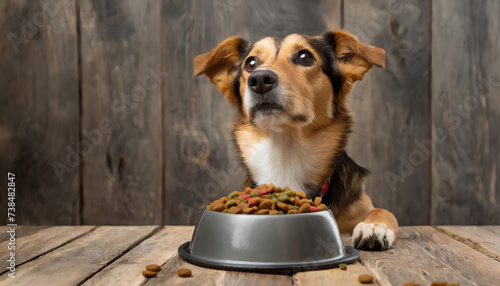 Dog with a bowl of dog food advertising concept © Anastasia Knyazeva