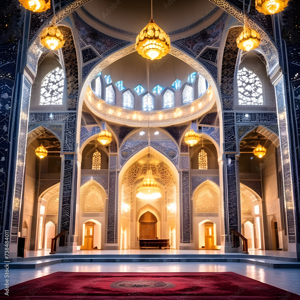 a mosque lights up for eid prayers