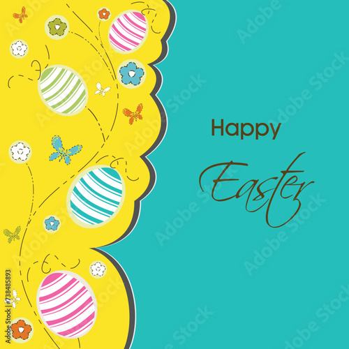 Greeting Card Design with Flower, Egg Branch and Butterfly for Easter.
