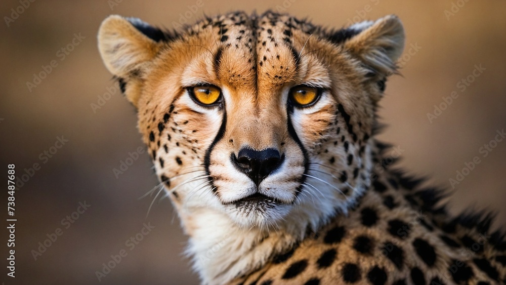 A stunning close-up portrait of a cheetah with spotted fur and intense yellow eyes A stunning close-up portrait of a cheetah with spotted fur and intense yellow eyes