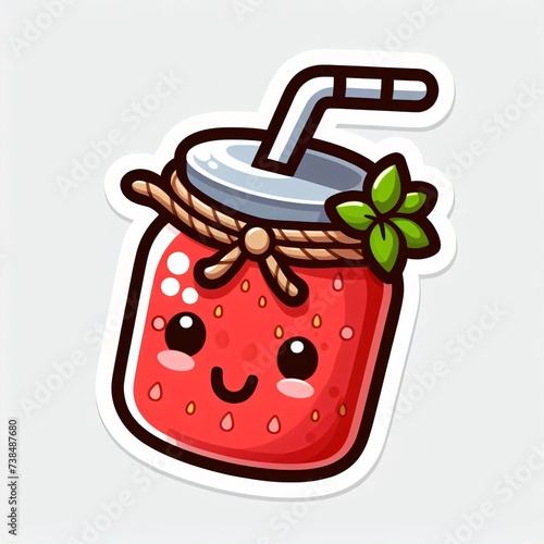 Illustrated juice jar cartoon sticker on white background photo