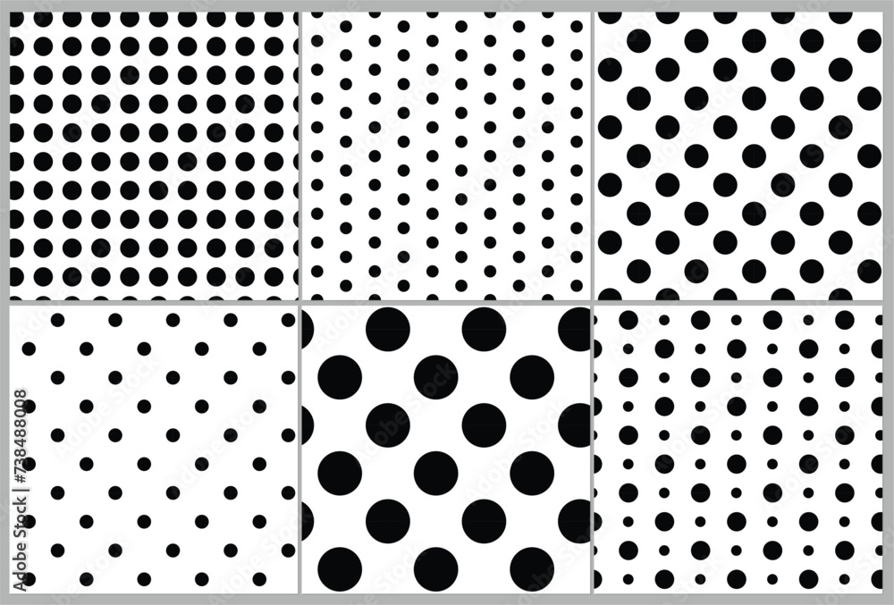 6 sets Polka dots texture pattern seamless vector