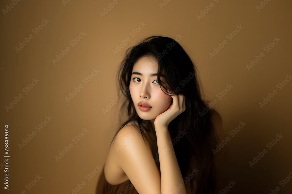 a woman posing for a picture with her hand on her chin a woman posing for a picture with her hand on her chin