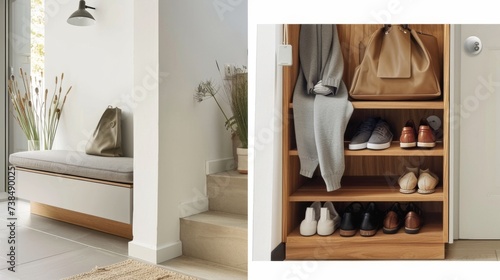 Contemporary Entrance Hall with Minimalist Bench and Shoe Storage Solution