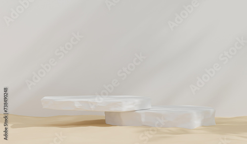 3d render abstract white studio background for product presentation. Mock up for exhibitions, nature organic cosmetic products for sale shop online. Suitable for Product Presentation Backdrop, Display