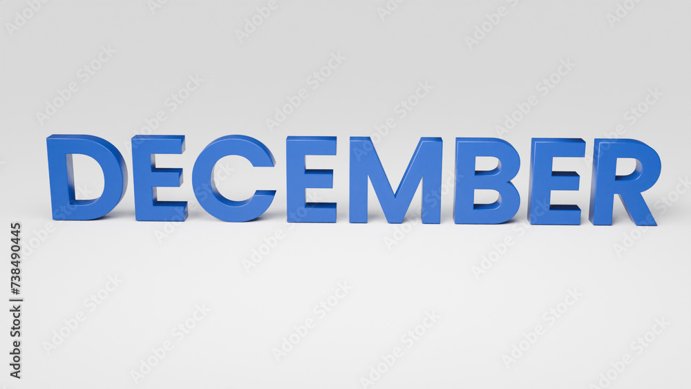 December 3d text in blue color on white background, 3d render