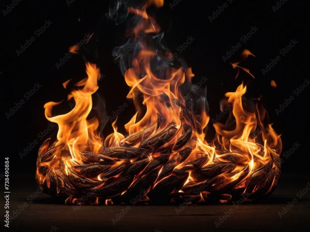 Flames glowing against a black background, creating a striking contrast