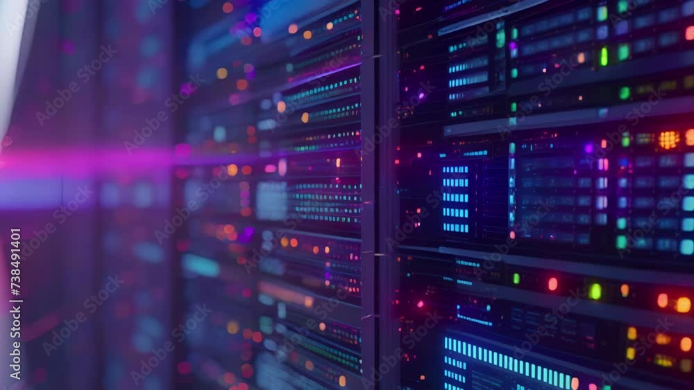 An upclose view of a stateoftheart data server showing the intricate circuitry that enables it to process and transmit large volumes of data in realtime. An upclose view of a stateoftheart data server showing the intricate circuitry that enables it to process and transmit large volumes of data in realtime.