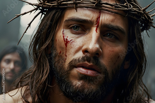 Jesus wearing a crown of thorns asa sacrifice