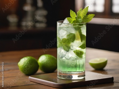 Refreshing mojito with rum, mint leaves and lime juice