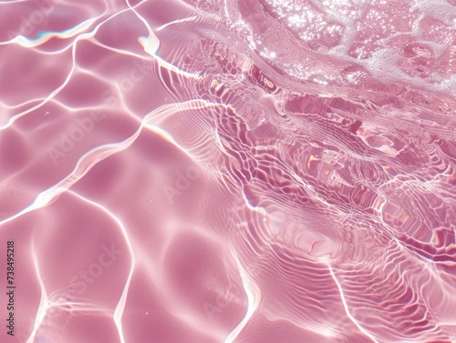 Photograph of rippling water with pink hues and refined, elegant textures
