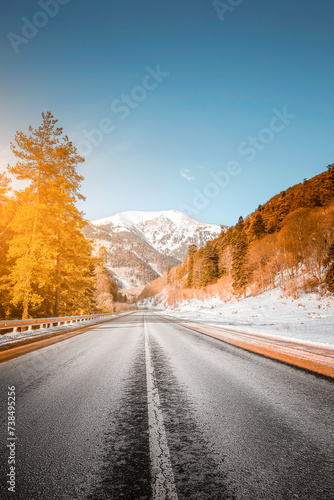 Country road in winter mountains