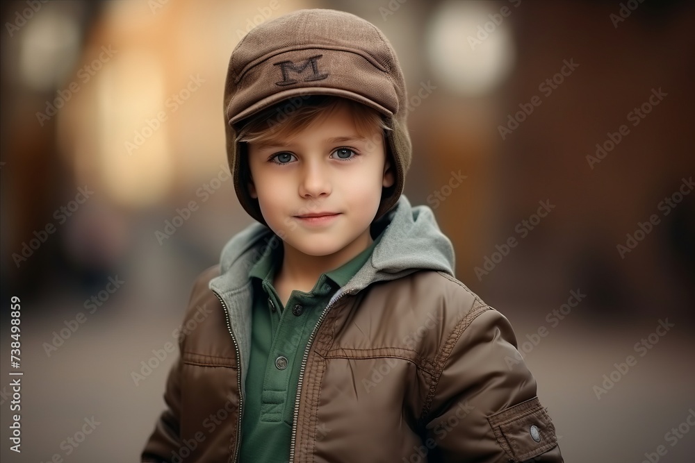 Portrait of a cute little boy in a cap on the street Portrait of a cute little boy in a cap on the street
