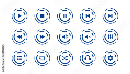 set of blue media player button symbol design