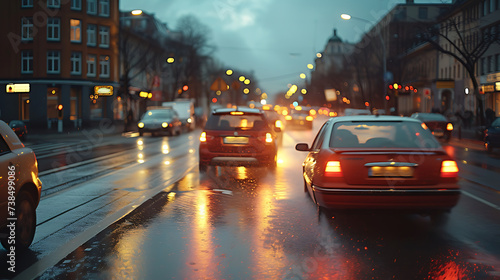 the motion blur of cars moving past the camera, cinematic shot