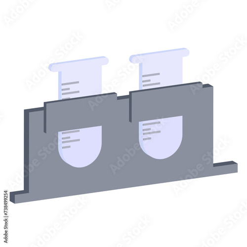 isometric icon of medical test tubes with tests on a stand