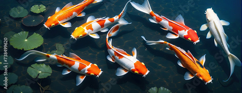 vibrant color koi fish swim in the underwater .