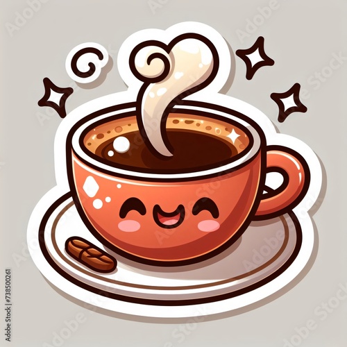 illustrated cute cartoon coffee cup with plate sticker design