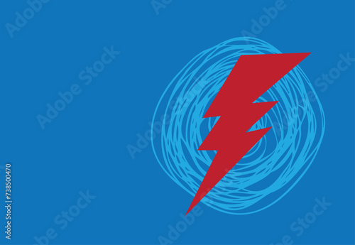 Lightning symbol with handdrawn circular line art frame. Editable Clip Art.