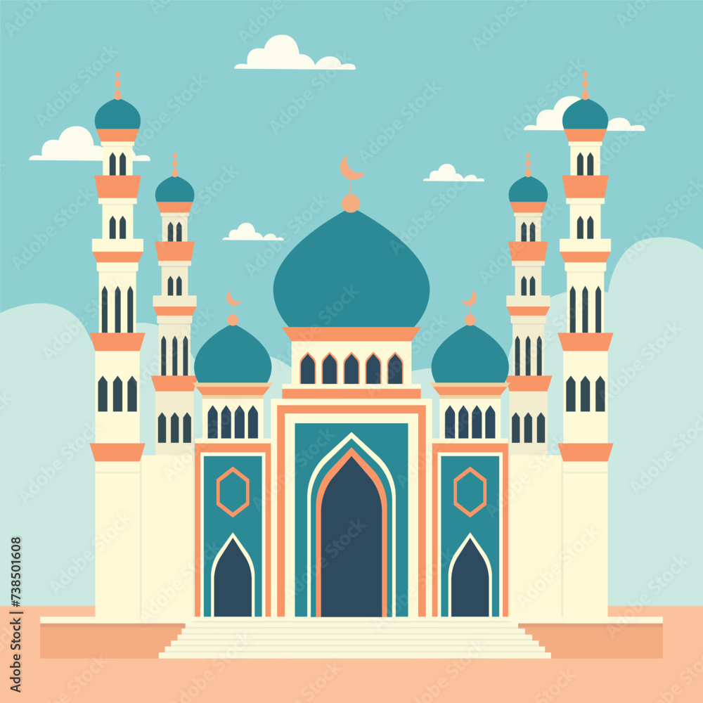 flat illustration of a mosque with vibrant color