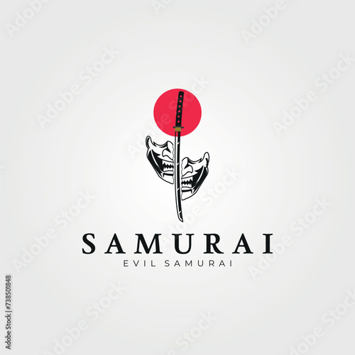 samurai and devil mask logo vector vintage illustration design
