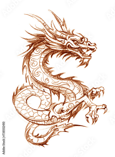 dragon tattoo style pencil drawing for card decoration illustration