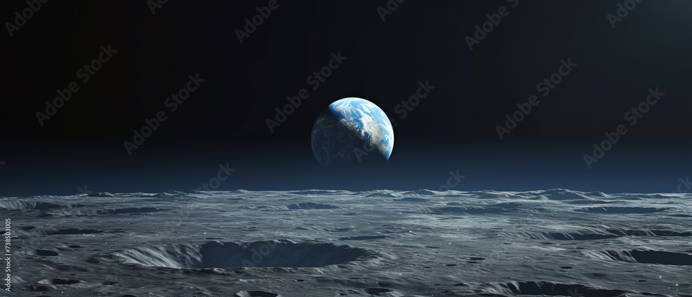 Earthrise seen from the Moon, space landscape. Stock Illustration ...