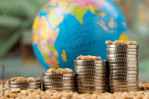 Money on the background of spikelets of wheat. Export of grain and agriculture. Rising prices for agricultural products