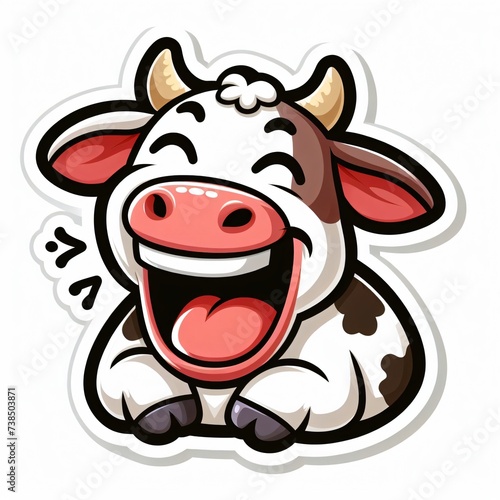 cute illustrated cartoon cow smile sticker with white background