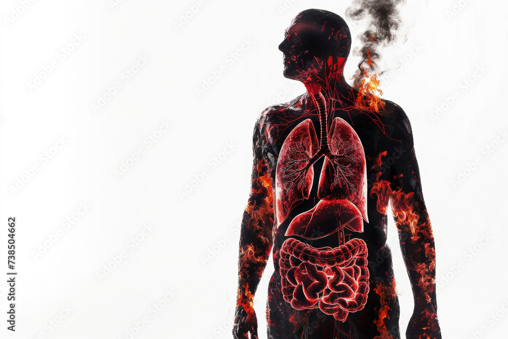 Person with lungs on white background. World No Tobacco day. Affected by smoking Person with lungs on white background. World No Tobacco day. Affected by smoking