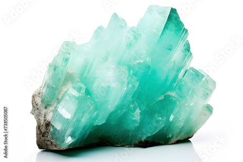 Semi opaque blue-green Amazonite crystal on white background