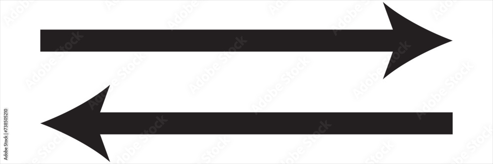 Horizontal long straight arrow signs. Black pointer, direction, position symbol and double arrow icon isolated on white background. Vector illustration. Horizontal long straight arrow signs. Black pointer, direction, position symbol and double arrow icon isolated on white background. Vector illustration.