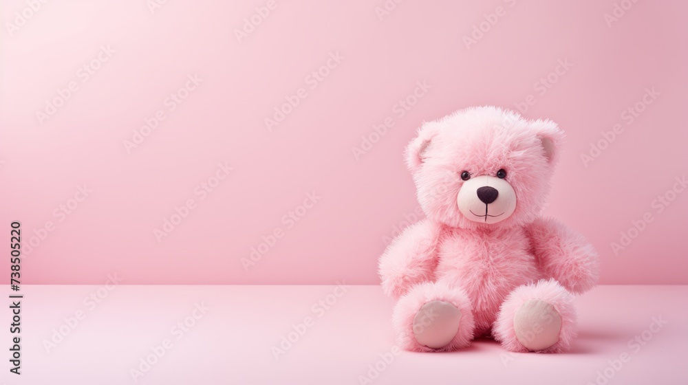 Adorable bear peluche on a pale pink background with copy space. Ai Generated Adorable bear peluche on a pale pink background with copy space. Ai Generated