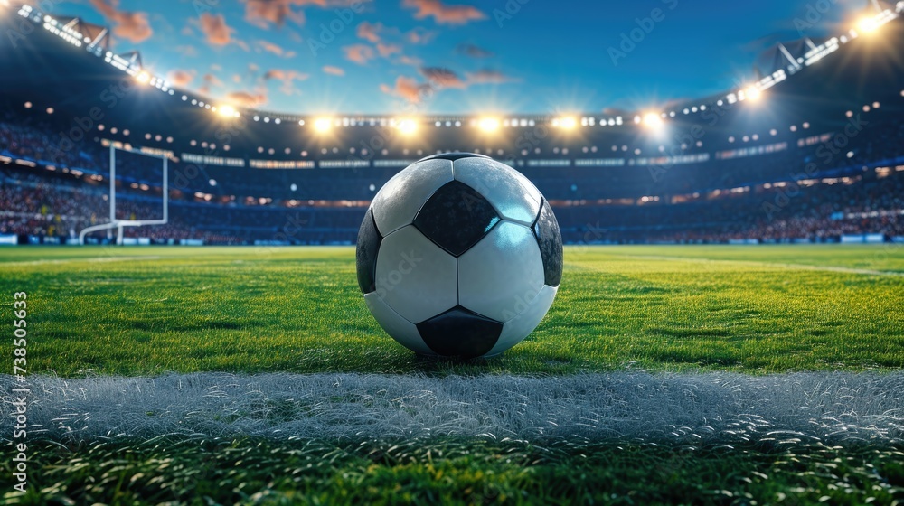 Soccer ball takes center stage in the stadium, symbolizing the heart of competition. Ai Generated.