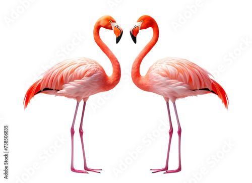 Gracefully standing two elegant pink flamingos, cut out © Yeti Studio