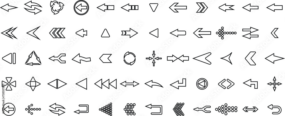 Arrow previous icon set. simple pictogram minimal, flat, solid, mono, monochrome, plain, contemporary style. left pointing solid long arrow icon sketched as vector symbol. - obrazy, fototapety, plakaty 