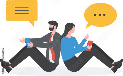 dating application concept, couple chatting on smartphone

