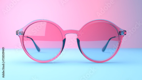 Pink Bright Sunglasses On A Pastel Blue Background Summer Time.Generative AI