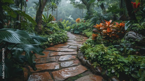 Garden path of aged stone curving among greenery, beckoning towards hidden corners and adventures