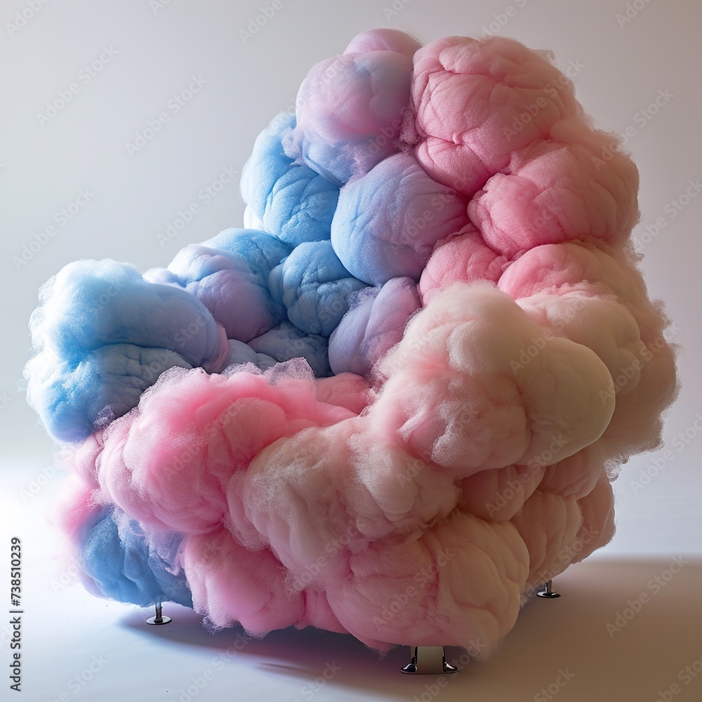 Colorful cotton candy arm chair on a gray background.