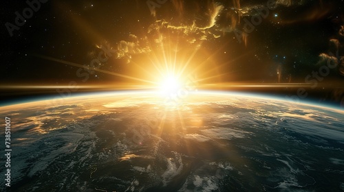 Sunrise over the planet Earth 3D rendering