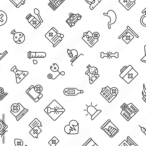 Vector Pattern with Medical and Health, Seamless Background.