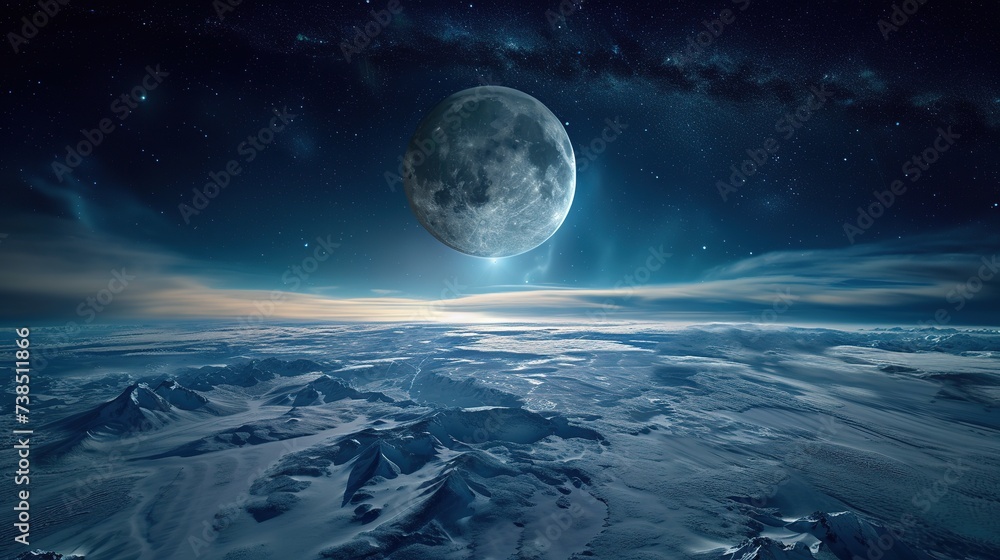 Fototapeta premium Mountain and moon. 3D Rendering