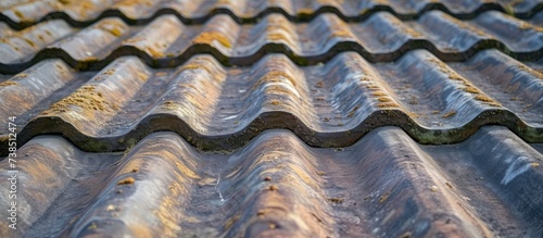 Old metal roof with corrugated surface. Iron roof with convex elements.