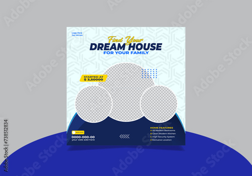 Dream house your family Real estate social media post design template.