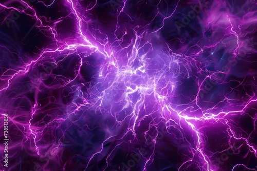 Vibrant background with lightning bolts on violet, colorful neon light, electrical texture, high energy, voltage.