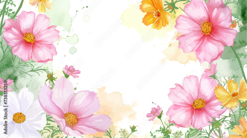 Fototapeta premium Frame decorated with flowers, tulips for women's day on March 8. Spring celebration