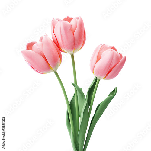 Trio of elegant blooming tulips  cut out