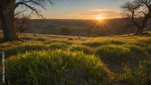 Spring Day Serenity  Captivating Nature Landscape with Trees and Sunrise