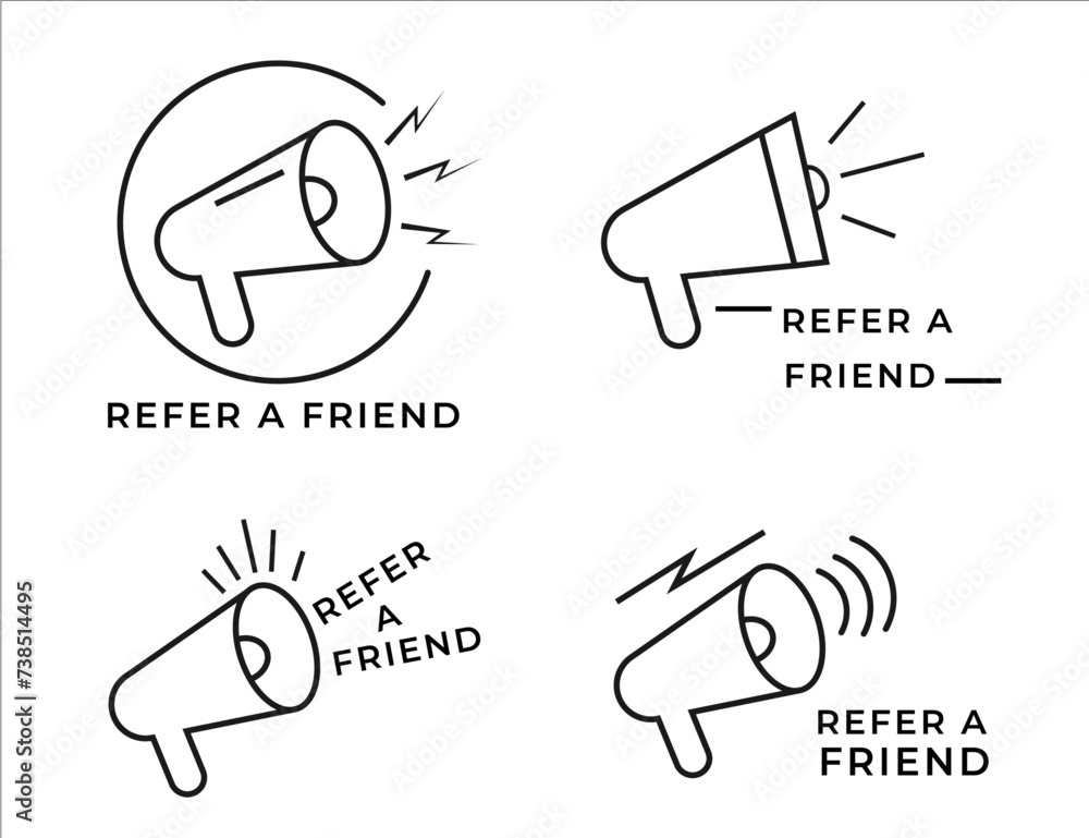 Outline art. Referal program badge collection.Set of referral program Outline art. Referal program badge collection.Set of referral program